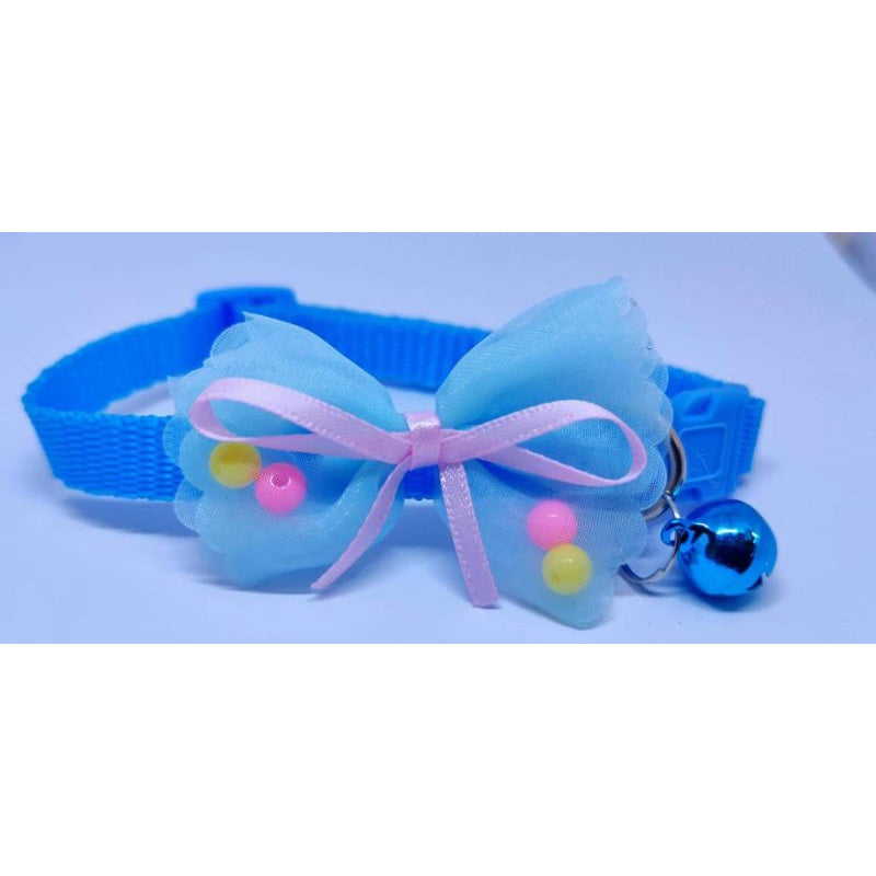 Dog and Cat Ribbon with Beads Collar with Bell Safety Buckle