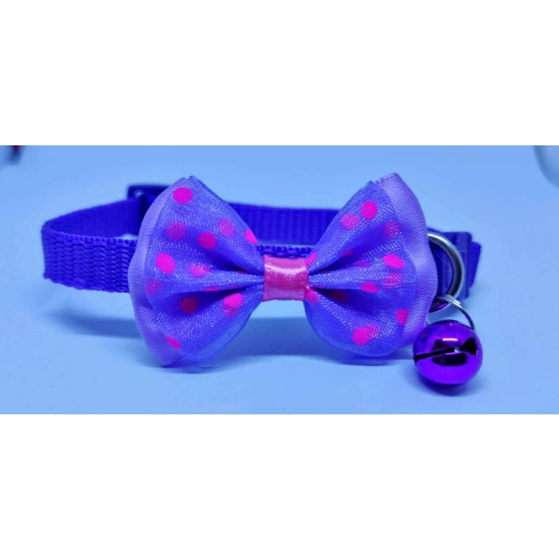 Dog and Cat Ribbon with Spot Collar with Bell Safety Buckle