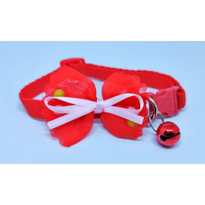 Dog and Cat Ribbon with Beads Collar with Bell Safety Buckle