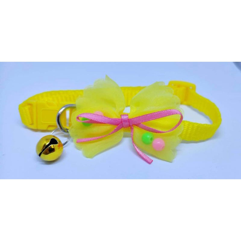 Dog and Cat Ribbon with Beads Collar with Bell Safety Buckle