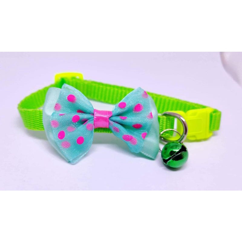 Dog and Cat Ribbon with Spot Collar with Bell Safety Buckle