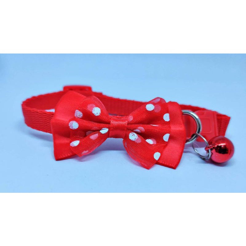 Dog and Cat Ribbon with Spot Collar with Bell Safety Buckle