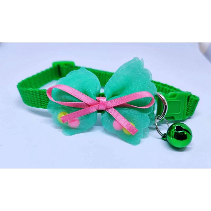Dog and Cat Ribbon with Beads Collar with Bell Safety Buckle