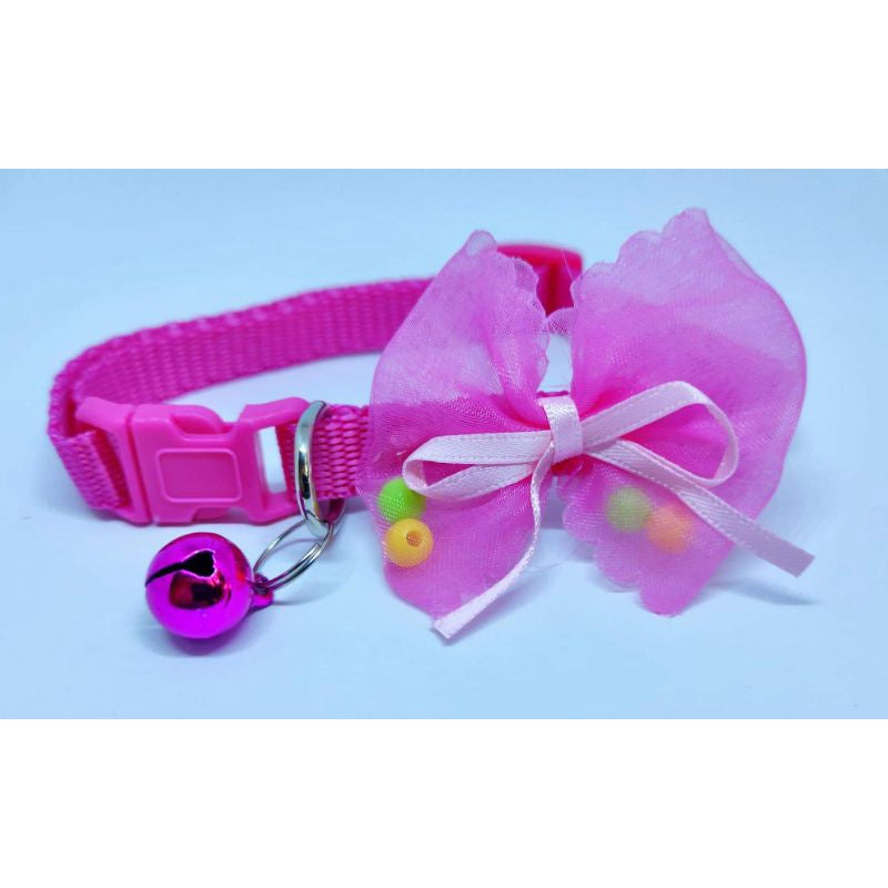 Dog and Cat Ribbon with Beads Collar with Bell Safety Buckle