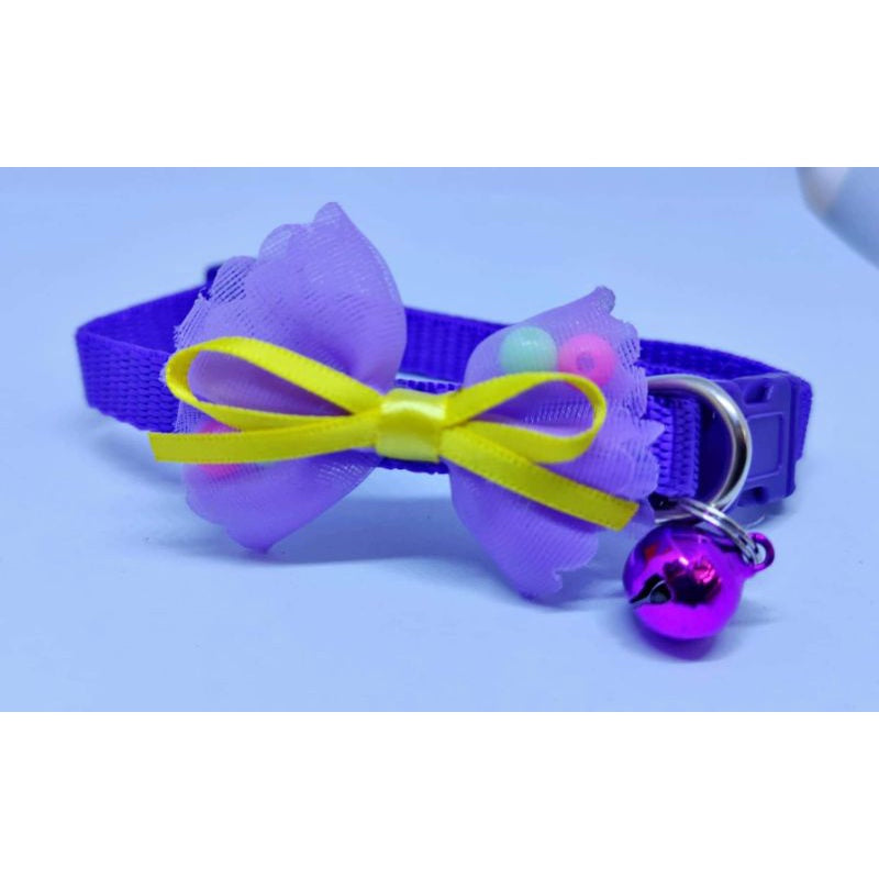 Dog and Cat Ribbon with Beads Collar with Bell Safety Buckle