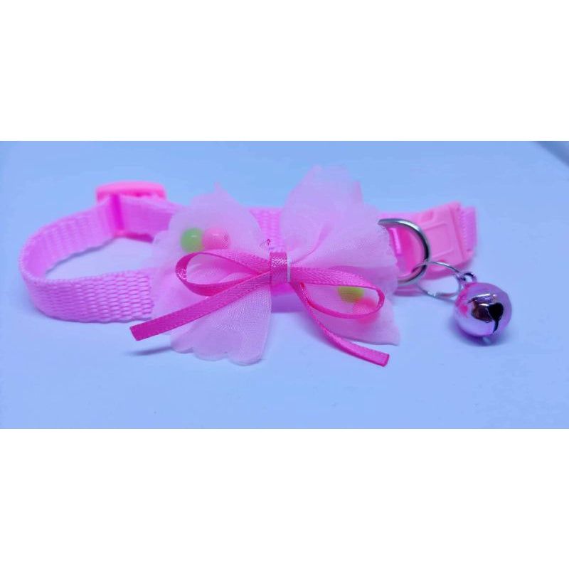 Dog and Cat Ribbon with Beads Collar with Bell Safety Buckle