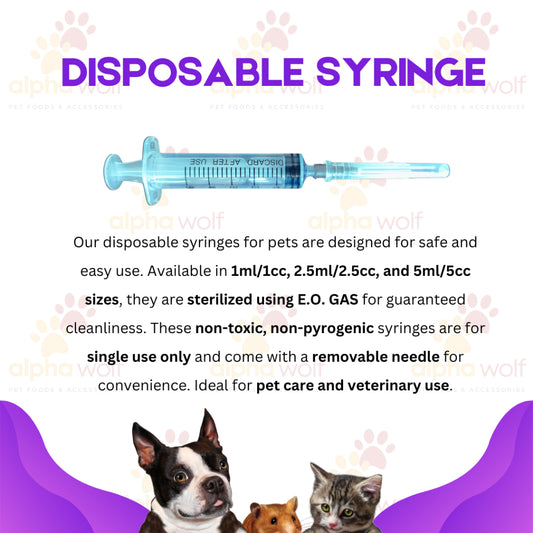 Disposable Syringe in 1ml 2.5ml 5ml  Removable Needles for Pets
