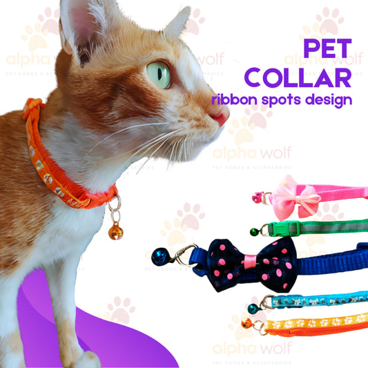 Dog and Cat Ribbon with Spot Collar with Bell Safety Buckle