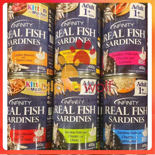 Infinity Real Fish Sardines Kitten & Adult Wet Cat Food in Can 400g